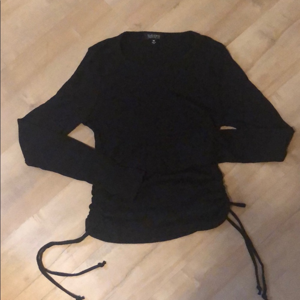Black tie side long sleeve shirt ribbed